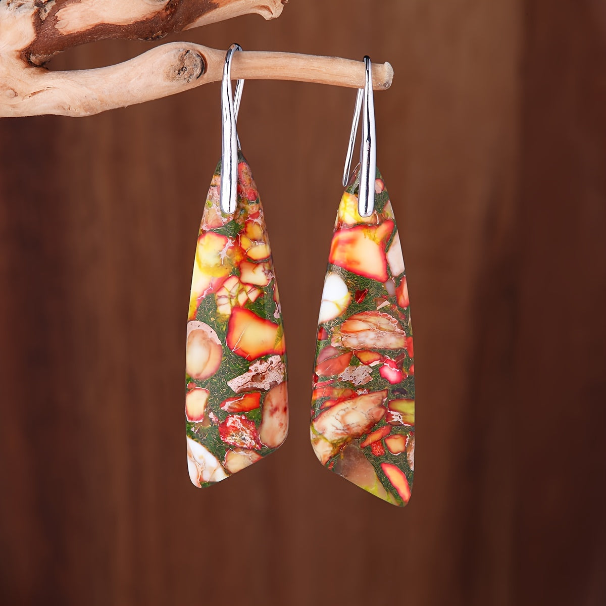 Majarlikha COLLECTIONS Natural Imperial Jasper Stone Boho Style Dangling Earrings