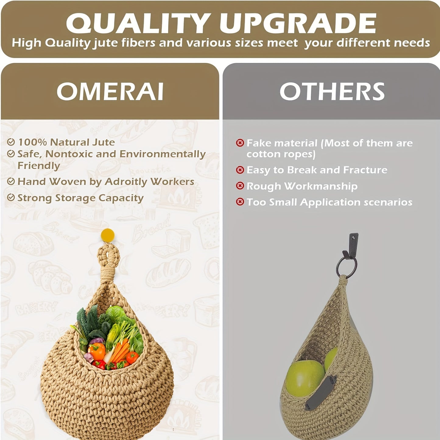 Majarlikha COLLECTIONS Multipurpose Hanging Jute Fiber Basket Storage